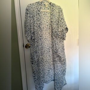 Blue and white floral women’s bathing suit, cover-up or duster